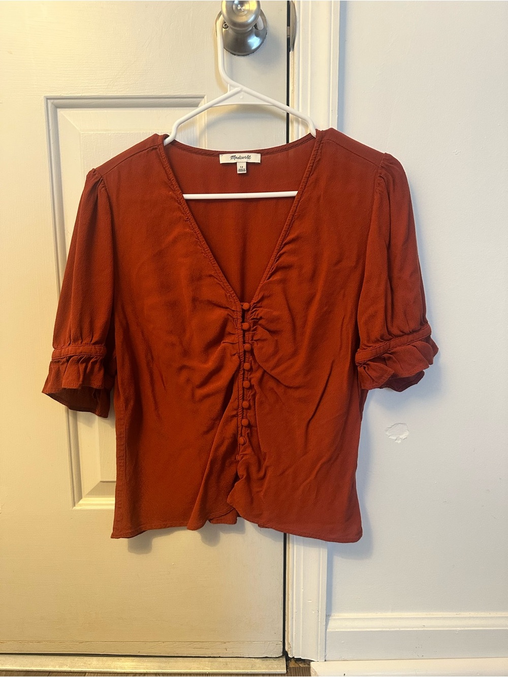 Madewell Rust Button-Detail V-Neck Blouse